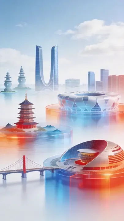 即梦这图提案氛围感拉满，杭州元素融合得很巧 | 磨砂玻璃质感值得学