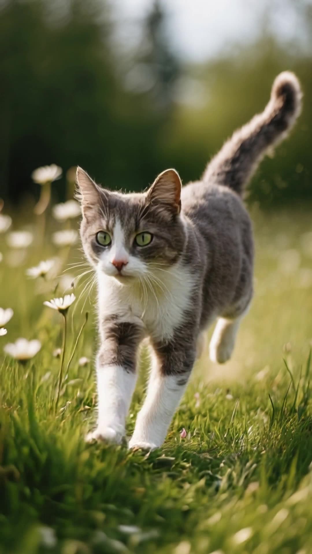 可灵的猫咪视频｜这个毛发细节和草地运动感，Sora能做到吗？