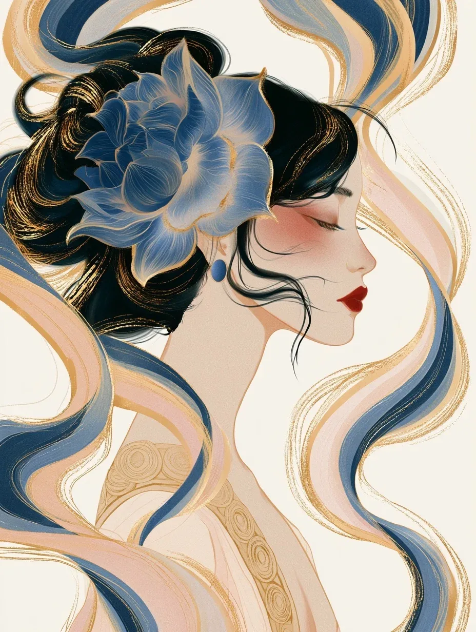 分享 Midjourney 敦煌风女子插画 | 流动线条和色彩太美啦