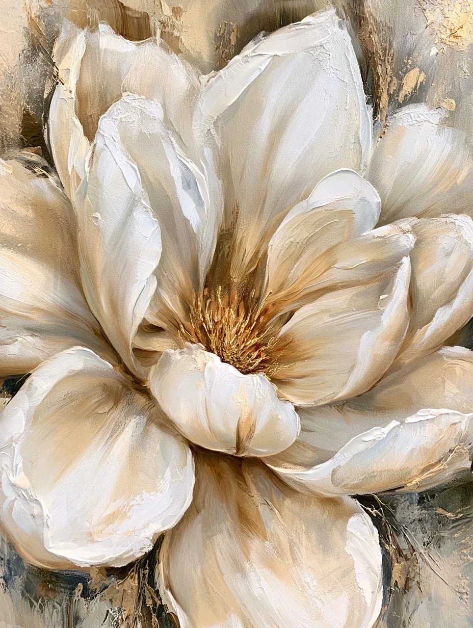 Midjourney 8.2 | 优雅中性色调的丙烯画花卉，材质和光影很值得研究