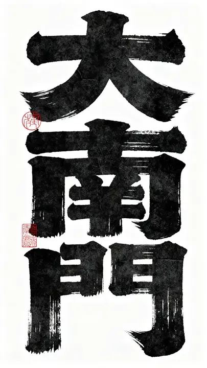 即梦作品拆解：'大南门'书法的肌理与情绪表达 | 如何用AI写出粗犷汉字